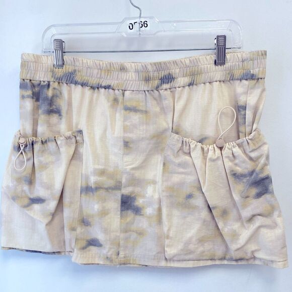 NWOT ZARA TIE-DYE CARGO MINI SKIRT POCKETS MID-RISE ELASTIC WAIST SZ XL - Picture 2 of 11